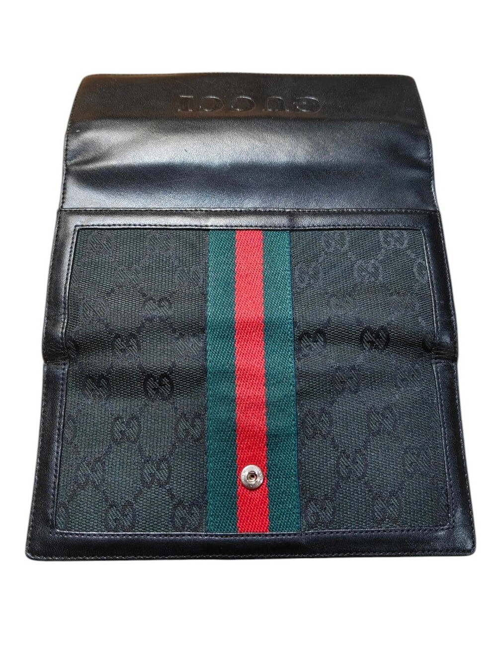 Fucci Black Faux Leather Long Wallet with Green-Red Web Stripe - Picture 4 of 12